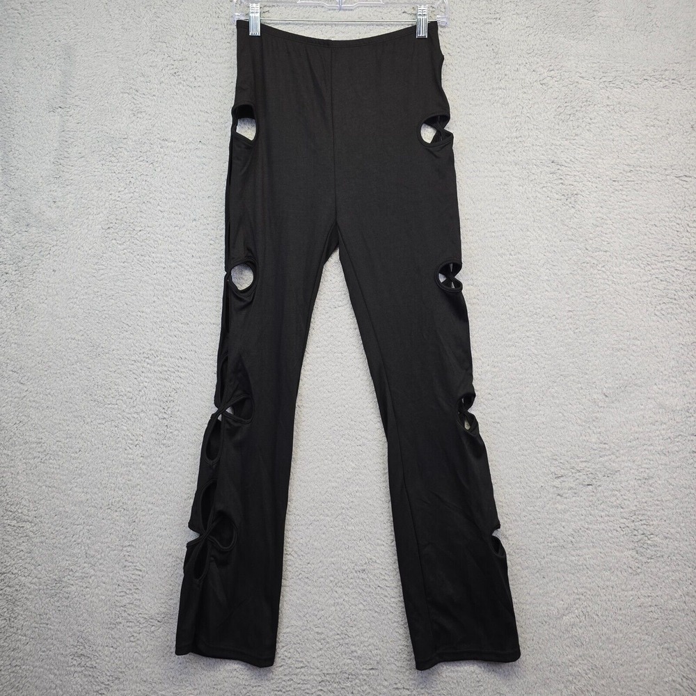 Dolls Kill Club Exx‎ Star Child Cut Out Pants Women's M Black Stretchy Leggings